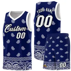 Navy White Cashew Pattern Sports Basketball Jersey