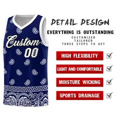 Navy White Cashew Pattern Sports Basketball Jersey 2