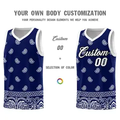 Navy White Cashew Pattern Sports Basketball Jersey 3