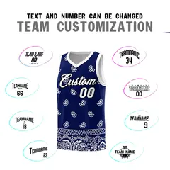 Navy White Cashew Pattern Sports Basketball Jersey 4