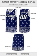 Navy White Cashew Pattern Sports Basketball Jersey 5