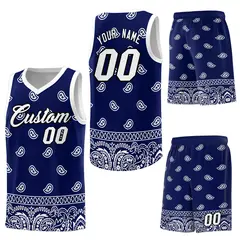 Navy White Cashew Pattern Sports Basketball Jersey 6
