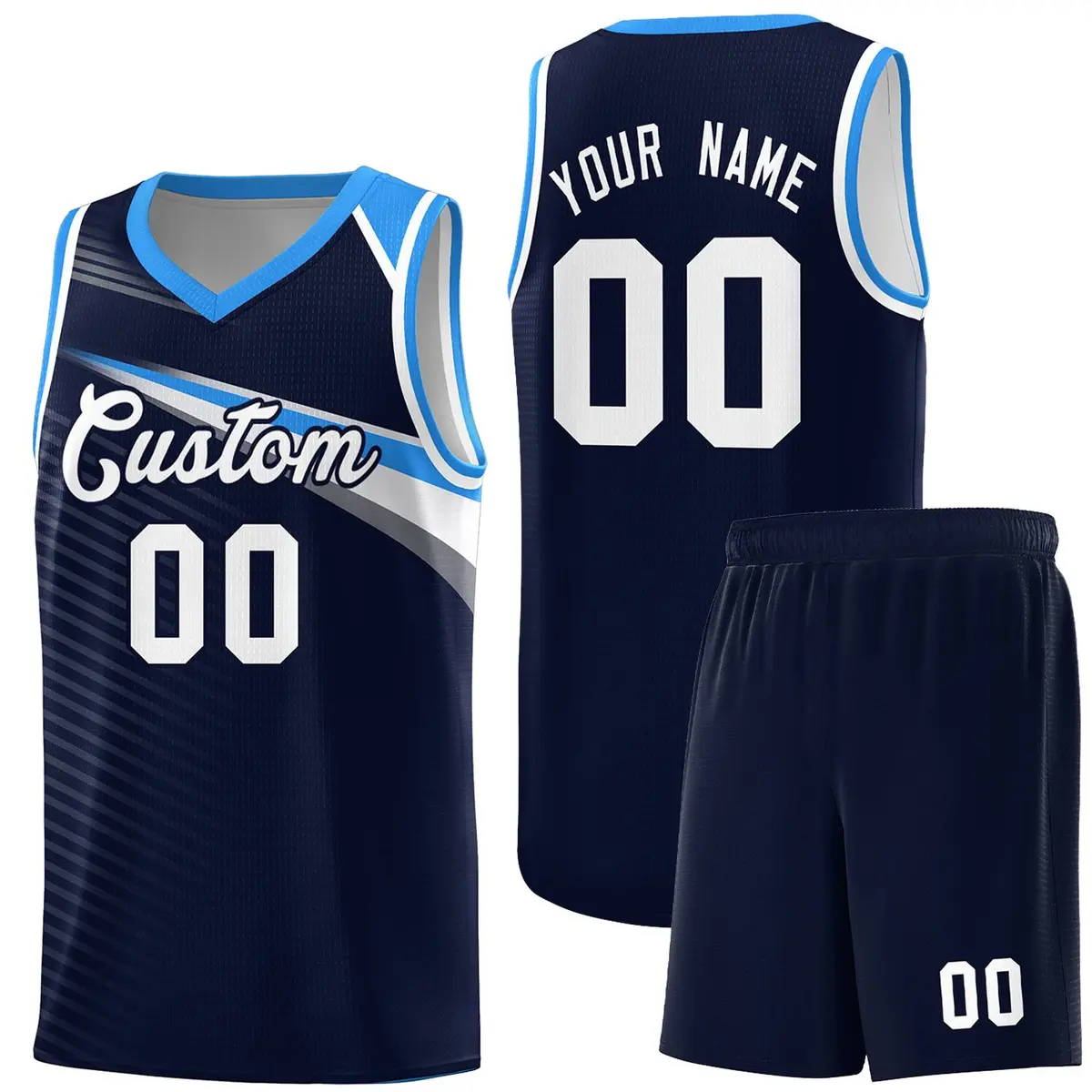 Navy White Chest Color Block Basketball Jersey