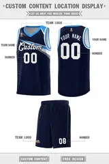 Navy White Chest Color Block Basketball Jersey 2