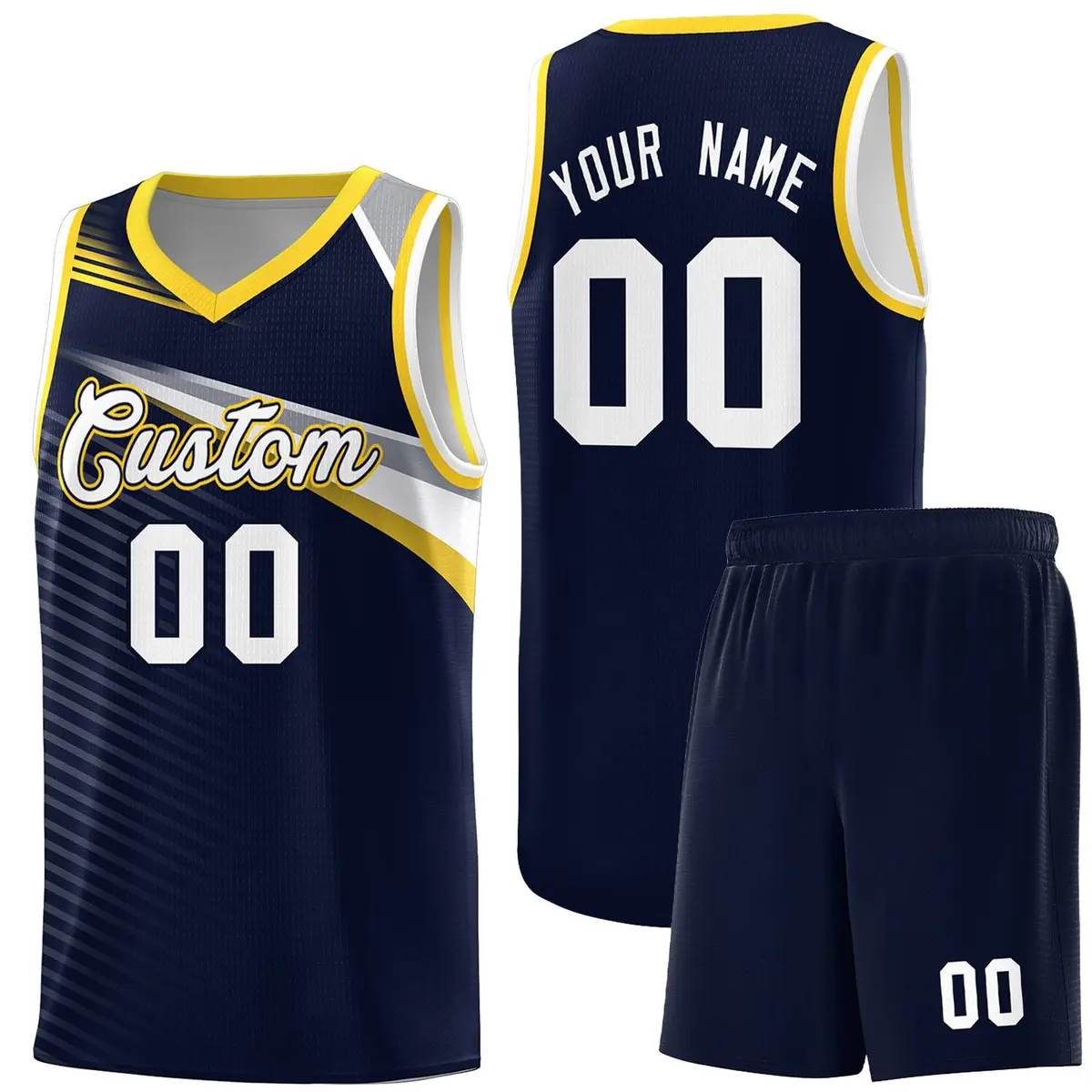 Navy White Chest Color Block Basketball Jersey