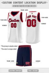 Navy White Chest Slash Pattern Double Side Basketball Jersey 2