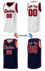 Navy White Chest Slash Pattern Double Side Basketball Jersey 3