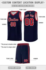 Navy White Chest Slash Pattern Double Side Basketball Jersey 4