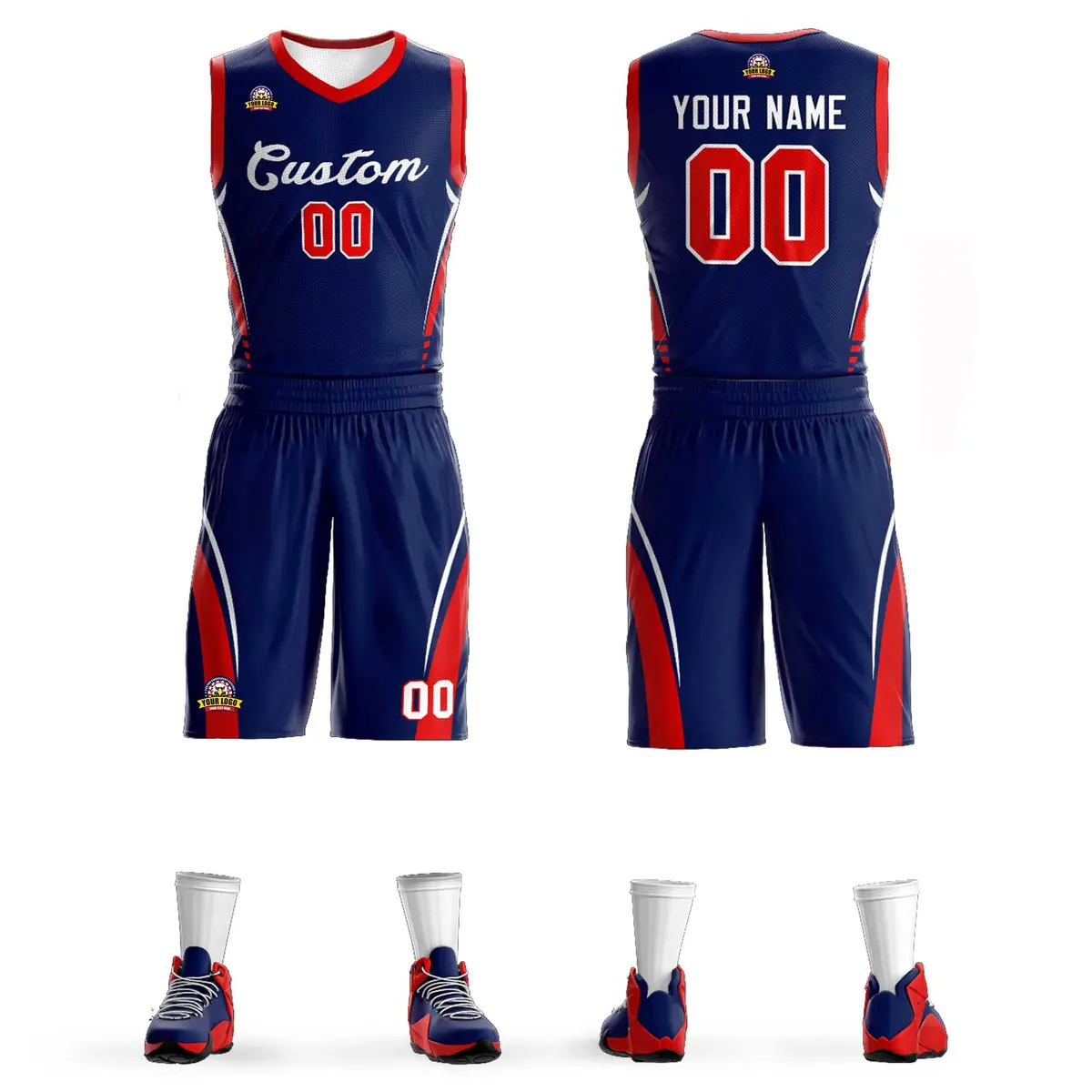 Navy White Classic Mesh Basketball Jersey Sets