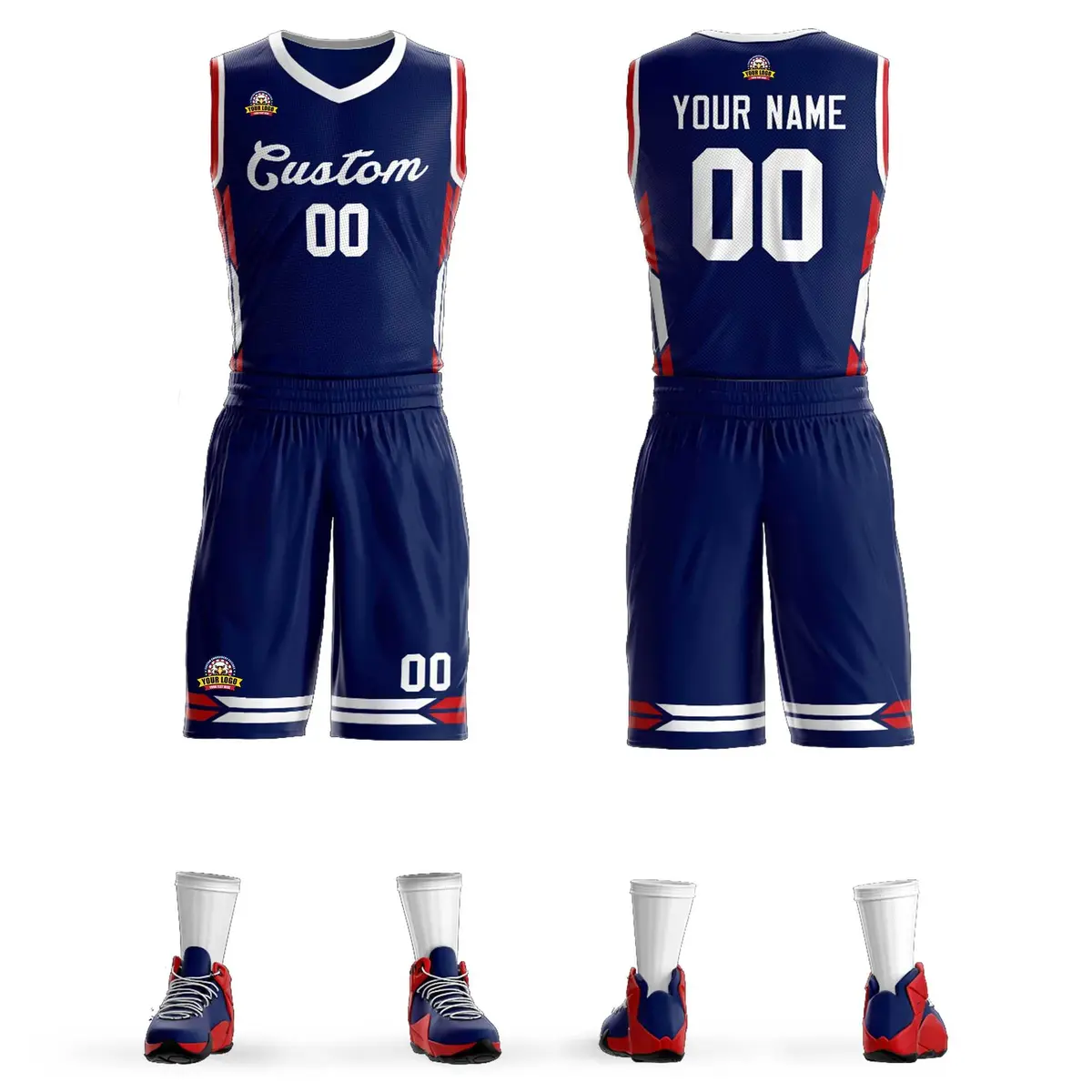 Navy White Classic Mesh Basketball Jersey Sets