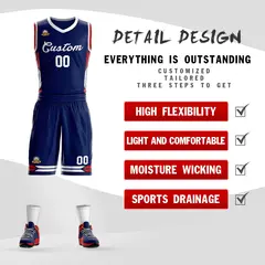 Navy White Classic Mesh Basketball Jersey Sets 2