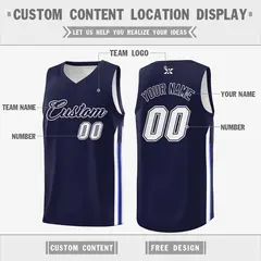 Navy White Classic Mesh Sport Basketball Jersey 2