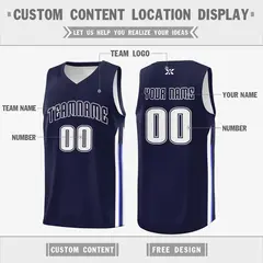 Navy White Classic Mesh Sport Basketball Jersey 2