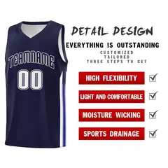Navy White Classic Mesh Sport Basketball Jersey 4