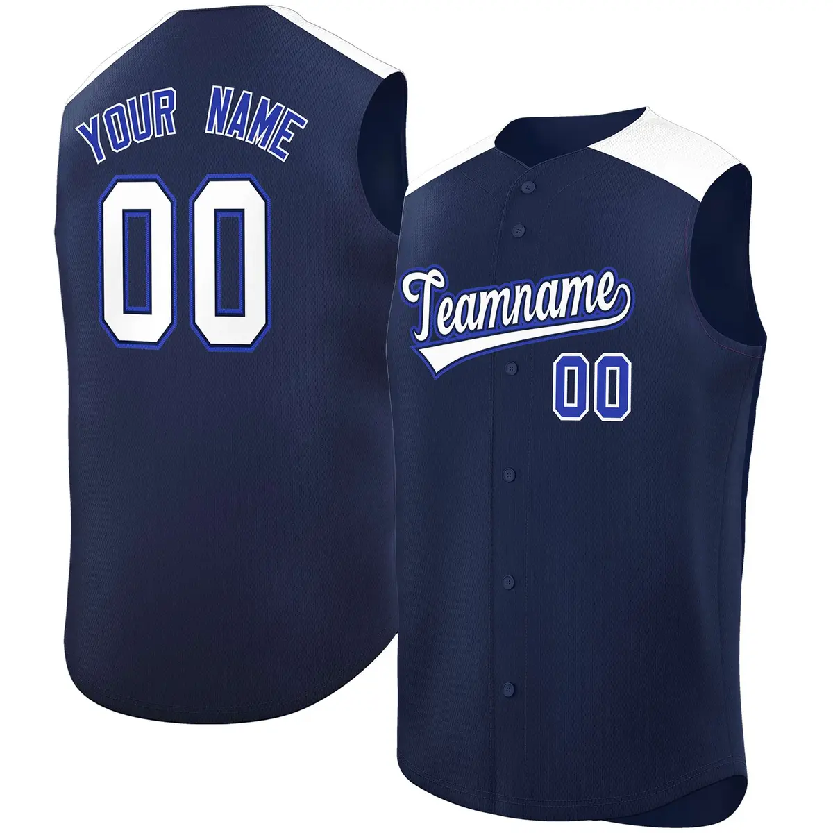 Navy White Classic Sleeveless Baseball Jersey