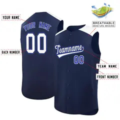 Navy White Classic Sleeveless Baseball Jersey 2
