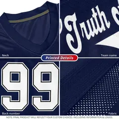 Navy White Classic Style Mesh Authentic Football Jersey 4