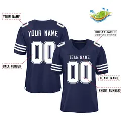 Navy White Classic Style Mesh Authentic Football Jersey 2