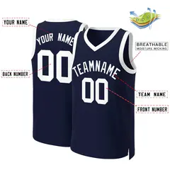Navy White Classic Tops Basketball Jersey 2
