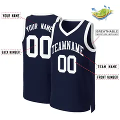 Navy White Classic Tops Basketball Jersey 1