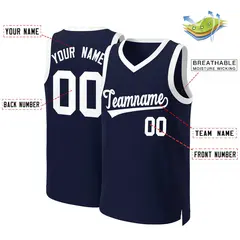 Navy White Classic Tops Basketball Jersey 2