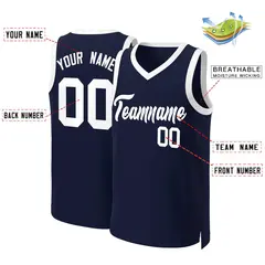 Navy White Classic Tops Basketball Jersey 2