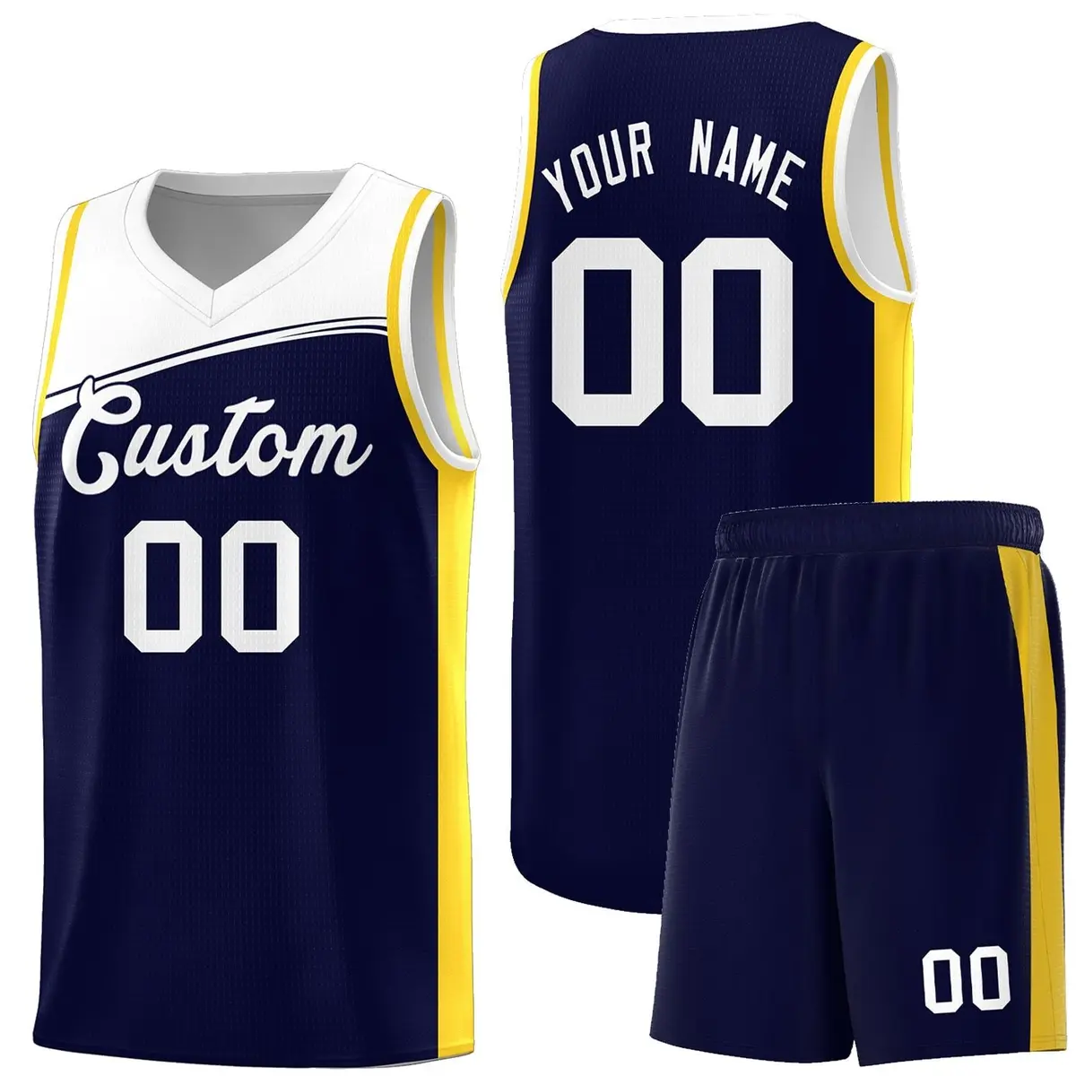 Navy White Color Block Basketball Team Jersey