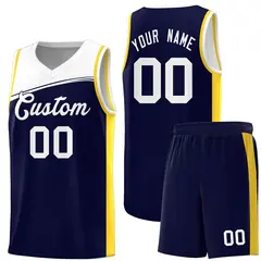 Navy White Color Block Basketball Team Jersey