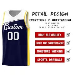 Navy White Color Block Basketball Team Jersey 4