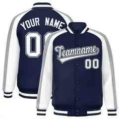 Navy White Color Block Raglan Varsity Letterman Jacket 1