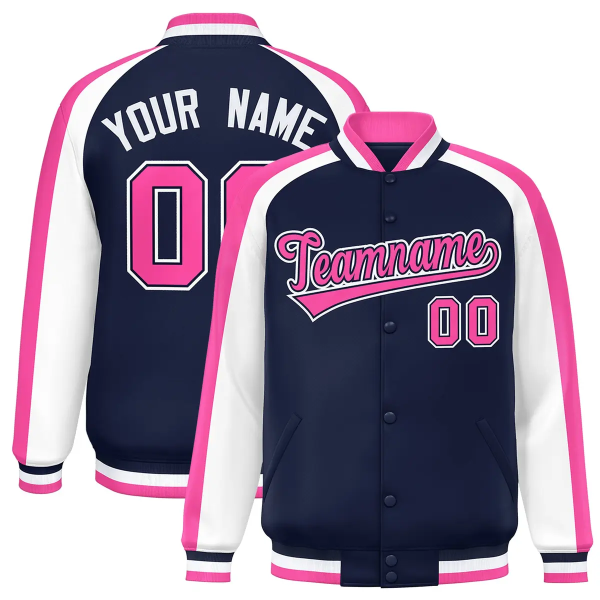 Navy White Color Block Raglan Varsity Letterman Jacket