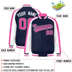 Navy White Color Block Raglan Varsity Letterman Jacket 2