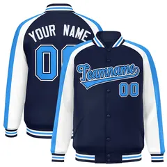 Navy White Color Block Raglan Varsity Letterman Jacket 1