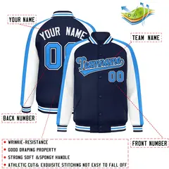 Navy White Color Block Raglan Varsity Letterman Jacket 2