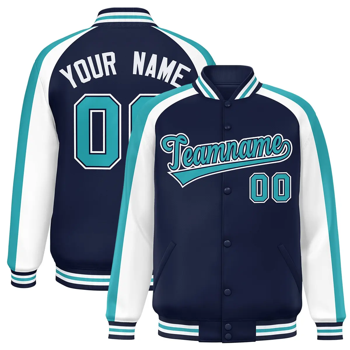 Navy White Color Block Raglan Varsity Letterman Jacket