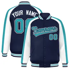 Navy White Color Block Raglan Varsity Letterman Jacket 1