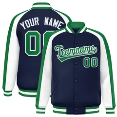 Navy White Color Block Raglan Varsity Letterman Jacket