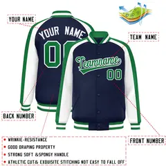 Navy White Color Block Raglan Varsity Letterman Jacket 2
