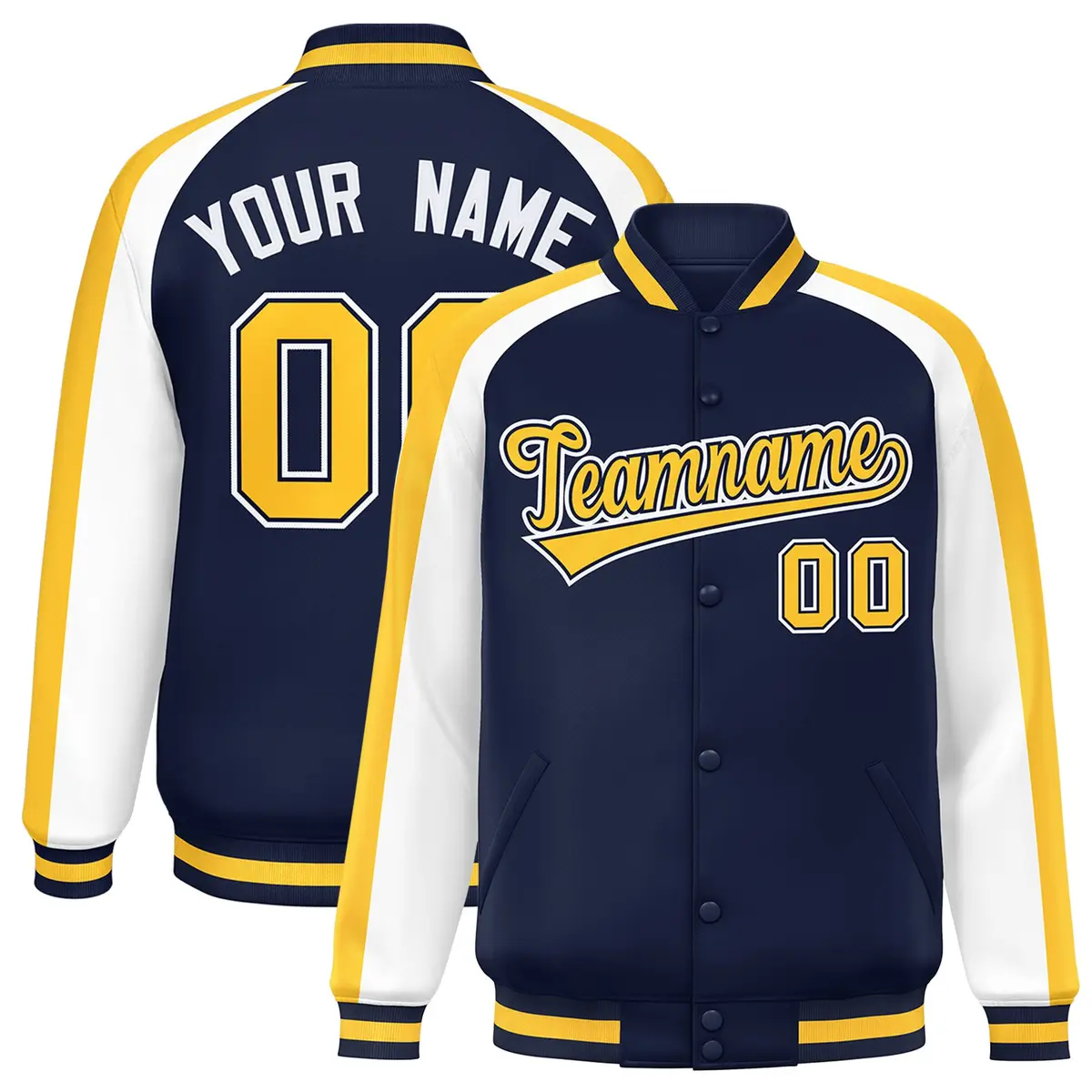 Navy White Color Block Raglan Varsity Letterman Jacket