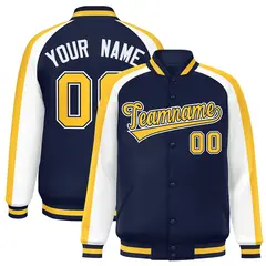 Navy White Color Block Raglan Varsity Letterman Jacket 1