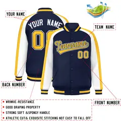 Navy White Color Block Raglan Varsity Letterman Jacket 2