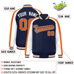 Navy White Color Block Raglan Varsity Letterman Jacket 2