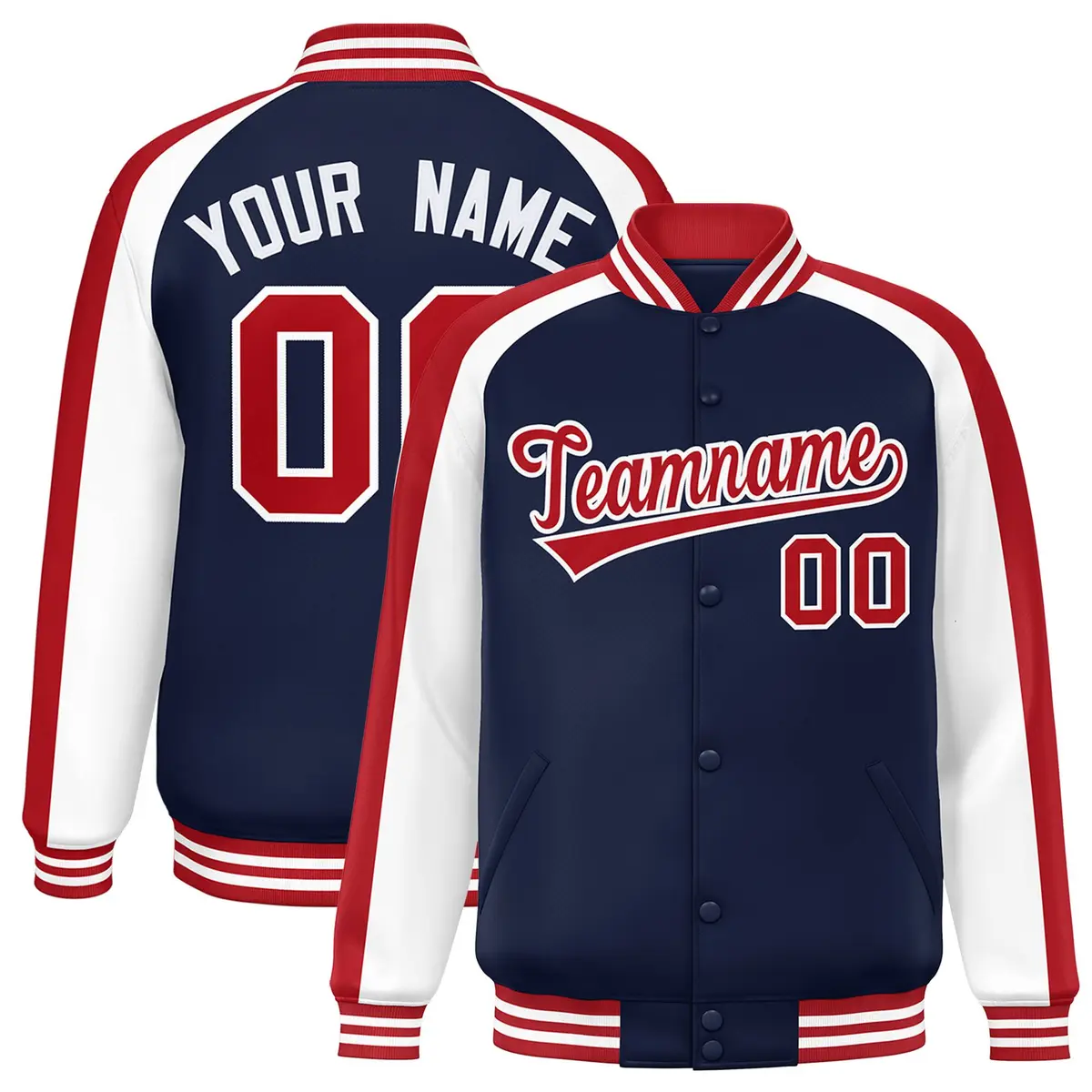 Navy White Color Block Raglan Varsity Letterman Jacket