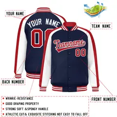 Navy White Color Block Raglan Varsity Letterman Jacket 2