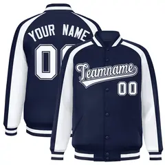 Navy White Color Block Raglan Varsity Letterman Jacket 1