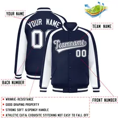 Navy White Color Block Raglan Varsity Letterman Jacket 2