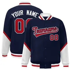 Navy White Color Block Varsity Letterman Baseball Jacket 1