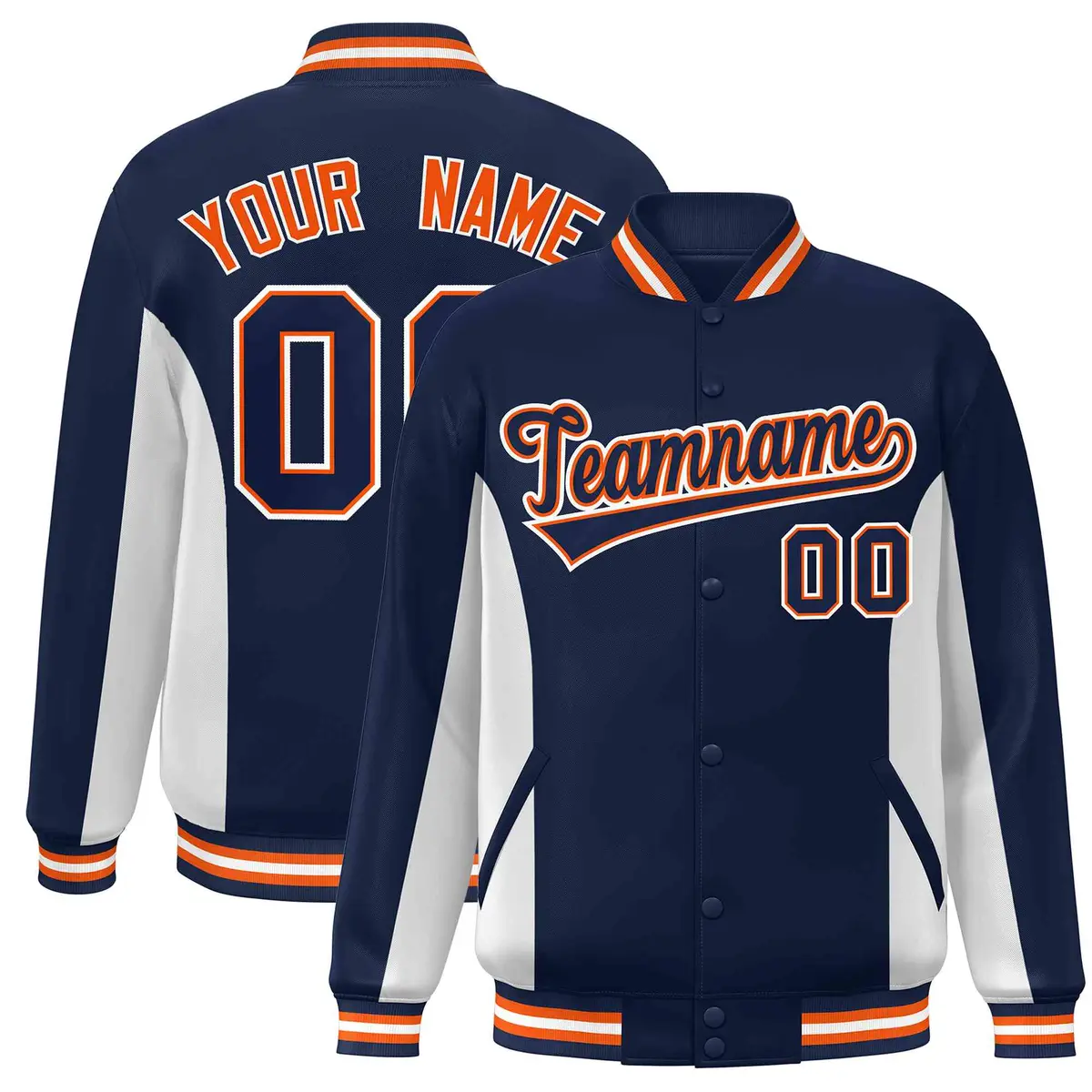 Navy White Color Block Varsity Letterman Baseball Jacket