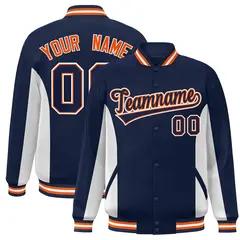 Navy White Color Block Varsity Letterman Baseball Jacket 1