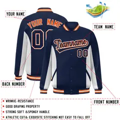 Navy White Color Block Varsity Letterman Baseball Jacket 2